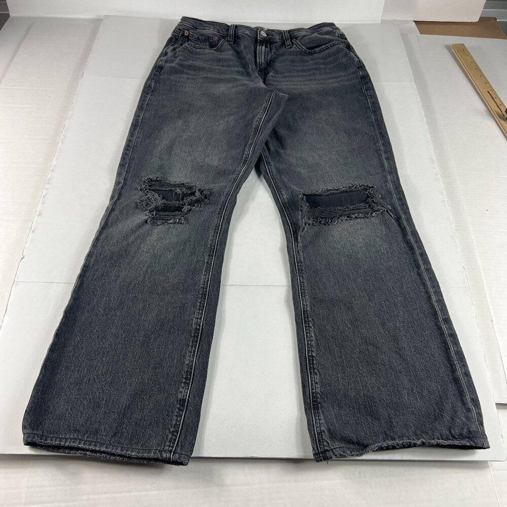 American Eagle Jean Women 30x28* 90s Boot Cut Mid Rise Black Faded Denim Tag 10R